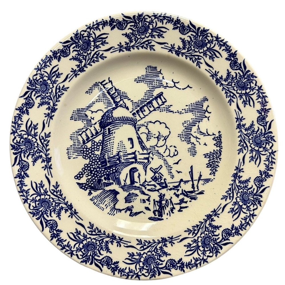Vintage Royal C 52 Underglaze China Blue Windmill Pattern 9" Luncheon Plate